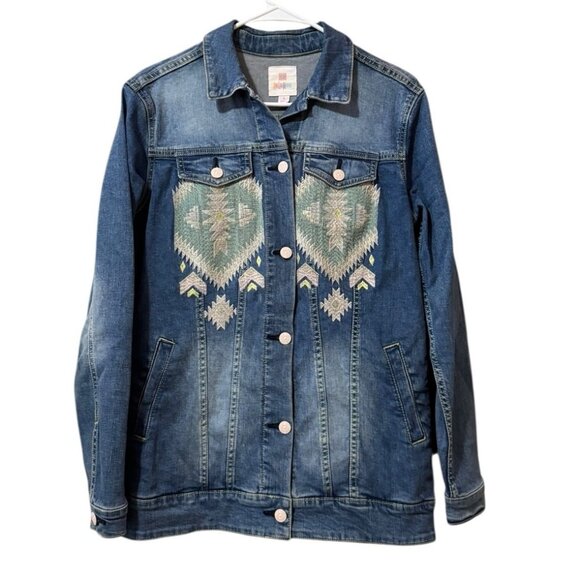 LuLaRoe Jackets & Blazers - LuLaRoe Jean Jacket Size Small Southwest Aztec Boho Embroidered Blue Denim Hippi